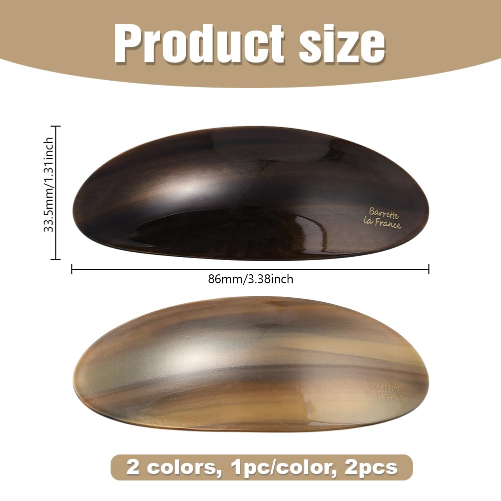 2 Pcs 2 Colors French Hair Barrette, Oval Resin Hairpins Strong Hold Grip Hair Clips Hair Decorative Accessories for Woman Gift Hair Making Salon Supplies image 2