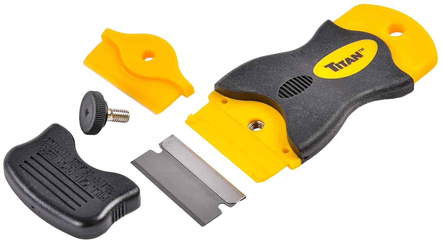 JEGS Razor Scraper | With Safety Cap | Yellow & Black With JEGS Logo | Includes (1) Single Edge Razor Blade