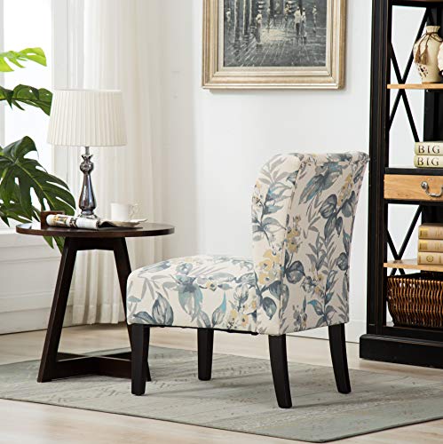 Roundhill Furniture Capa Print abric Armless Contemporary Accent Chair, Blue Leaves - Image 5