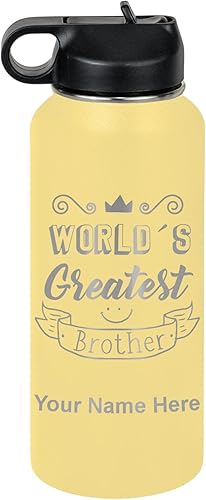 Miniatura 57 de LaserGram Botella de agua personalizada, World's Greatest Brother, acero inoxidable de doble pared aislada al vacío con popote superior, regalo
