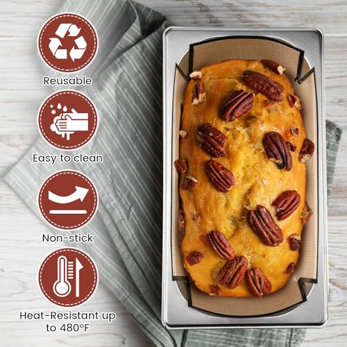 Honeydak 4 Pack Reusable Silicone Bread Loaf Pan Liners Food Safe Nonstick Baking Liner Baking Mats for 9.5 x 5 Inch Loaf Pan