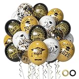 50 Pack Graduation Party Decorations Balloons Set - 12 Inch Graduation Balloons 2025 Black Gold Grad Balloon for Grad Party Decoration Supplies