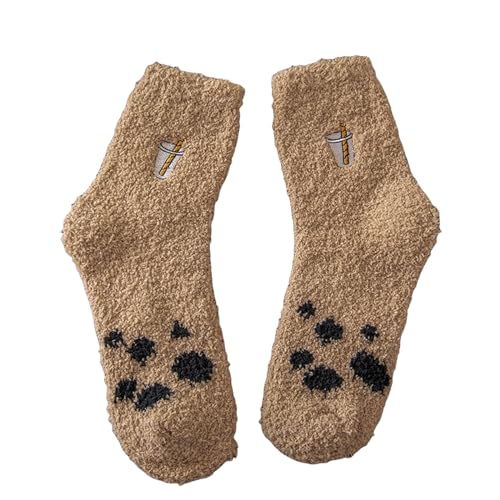 Calcetines de terciopelo de coral para mujer pack de 5 pares con bordado navideño de alta calidad