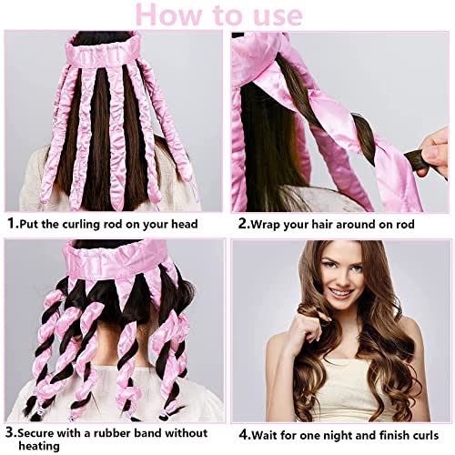 Heatless Curling Rod,Octopus Heatless Curling Rod Headband,Soft No Heat Hair Curlers,No Heat Wave Hair Curlers Styling Tools,for Overnight DIY Hair Styling Tools (Pink) - Image 4