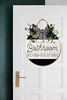 Vista 3 de Letrero de puerta delantera de baño, coronas divertidas para colgar, placa de madera, decoración redonda de madera rústica, decoración de porche