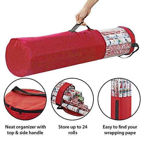 Propik Wrapping Paper Storage Bag, Christmas Gift Wrap Organizer Stores Up To 24 Rolls 40 Inch, Heavy Duty Polyester Plus Pvc Clear Bag With Handles #TOP2