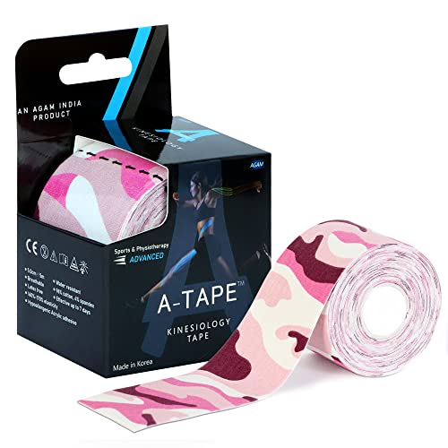 Image of A-Tape Kinesiology Tape 5Cm x 5MTR Roll | Cotton Waterproof Elastic Sports Tape for Muscle Support, Pain Relief, Injury Recovery, Physiotherapy & Joint Stability (Made in Korea) (Color-Pink Camo)
