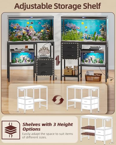 TIQLAB 20-29 Gallon Multi - Tier Aquarium Stand with Storage Drawers & Shelf, Sturdy Metal Frame for Fish Tanks with Power Outlet, 30.7" L*13.8" W Tabletop, Black - Image 5