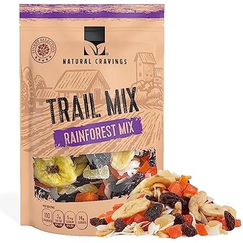 Natural Cravings 24oz Trail Mix Bulk Family Size Bag - Tropical Rainforest Dried Fruit Mix & Assorted Nuts Mix with Dry Pineapple, Banana Chips, Papaya, Raisins, Coconut Chips - Gluten Free Trail mix Cover