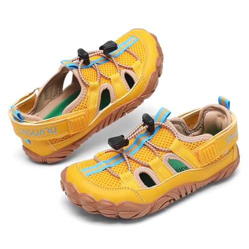 SAGUARO Sandalen Kinder Trekkingsandalen Jungen Mädchen Barfußschuhe rutschfest Sport Outdoorsandalen Leicht Atmungsaktiv Sommerschuhe für Trekking Alltag und Strand Gelb 25 EU