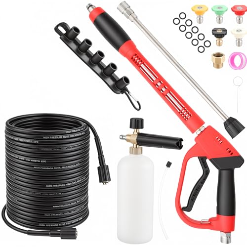 Gyfent Pressure Washer Gun and Hose Kit 3600PSI 50Ft Pressure Washer Hose with Foam Cannon & 2Pcs Extension Wand & 5Pcs Nozzle Tips & M22-15mm Fittings for Car Wash Driveway House