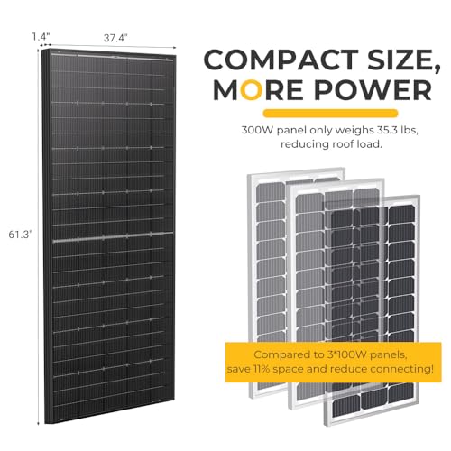 Image of BougeRV Bifacial N-Type 300 Watts 16BB Mono Solar Panel, 25% High-Efficiency All Black 12V /24V 300W Solar Panel for RV Camping Off-Grid Home Boat Marine 1 Piece