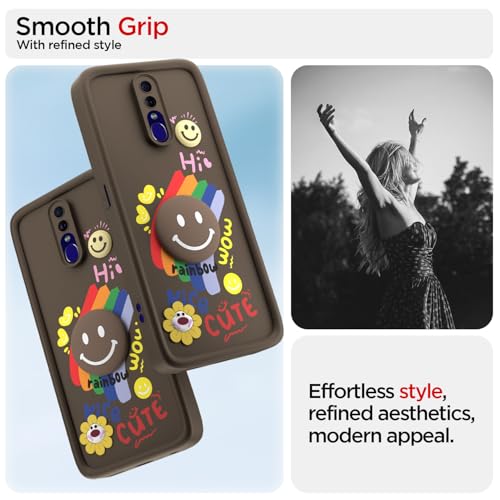 Image of Pikkme Back Cover for Oppo F11 | Soft Silicone| Cute Rainbow Smile & 3D Cartoon Flower Design | Shockproof Raised Camera Protection Bumper Case (Brown)