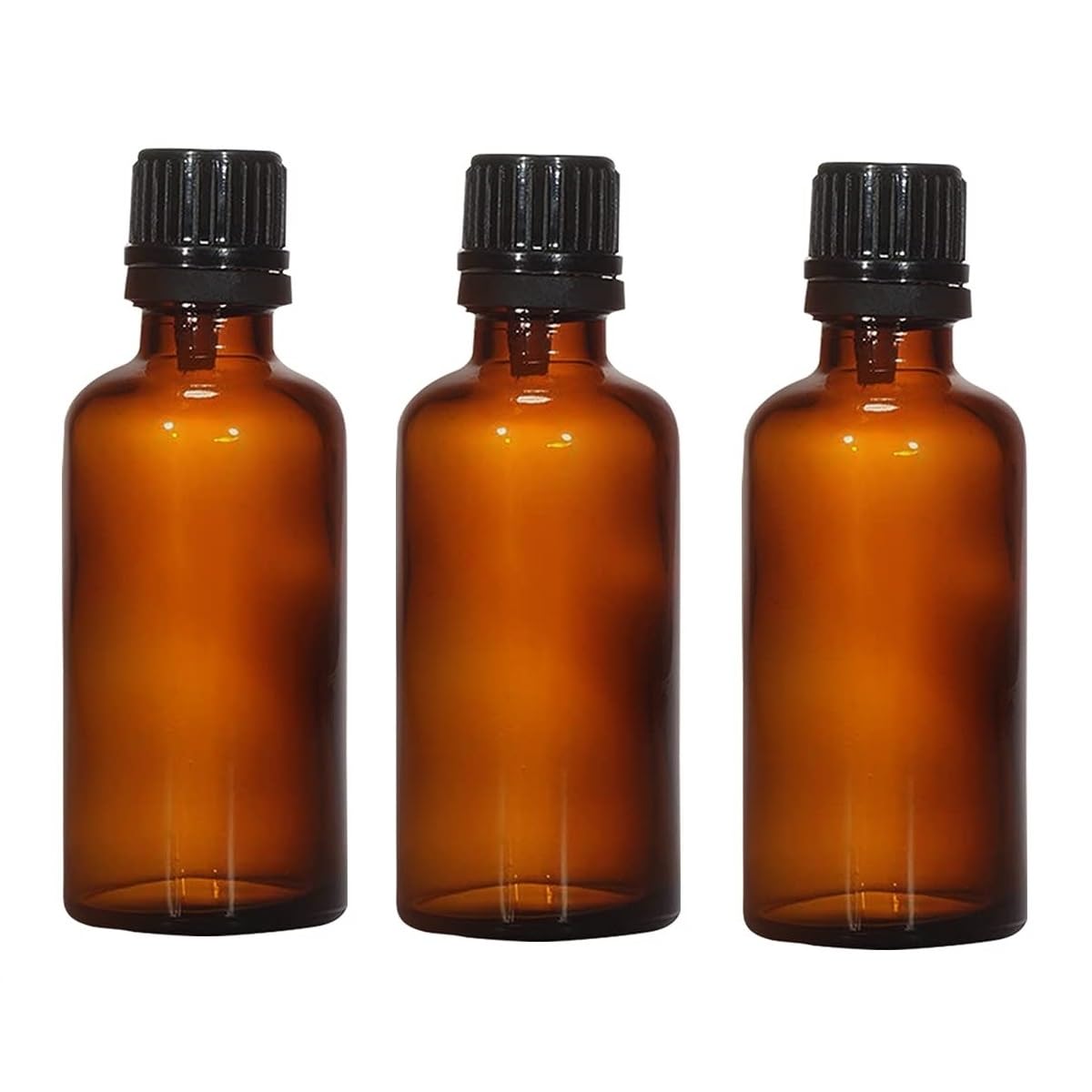 50 ml Amber Round Empty Glass Bottle with Euro Dropper and Black Cap (Pack Of 3), Refillable, Reusable for Essential Oils, Blends, Diy Perfumes, Homeopathy, Medicine