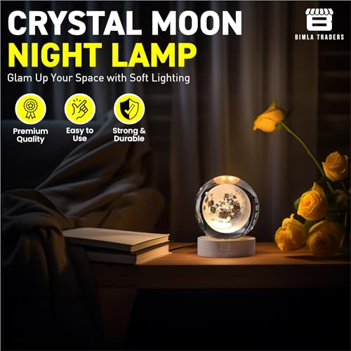 Image of 3D Moon Ball Night Lamp, Creative Engraved Table LED Light with Woodern Base for Home Office Decoration Birthday Gift