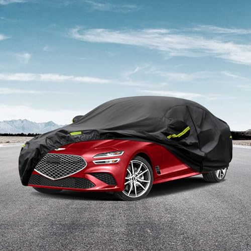 Image of Kaugung 7 Layers Car Cover Custom Fit 2017-2025 Genesis G70, Waterproof All Weather Resistant Outdoor Indoor Sun Rain Dust Snow Protection.(USA Warehouse,Within 3-7 Days) silverBlack