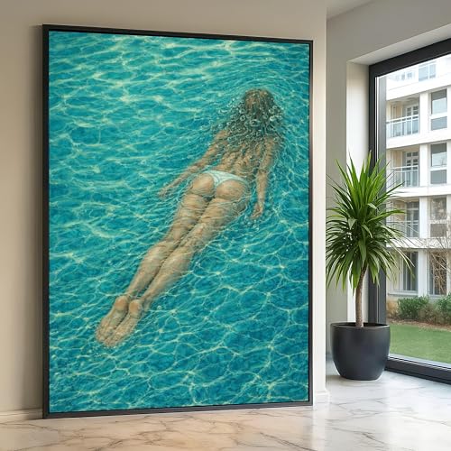 Cuadro de mujer nadando, póster de natación moderno para escena de piscina