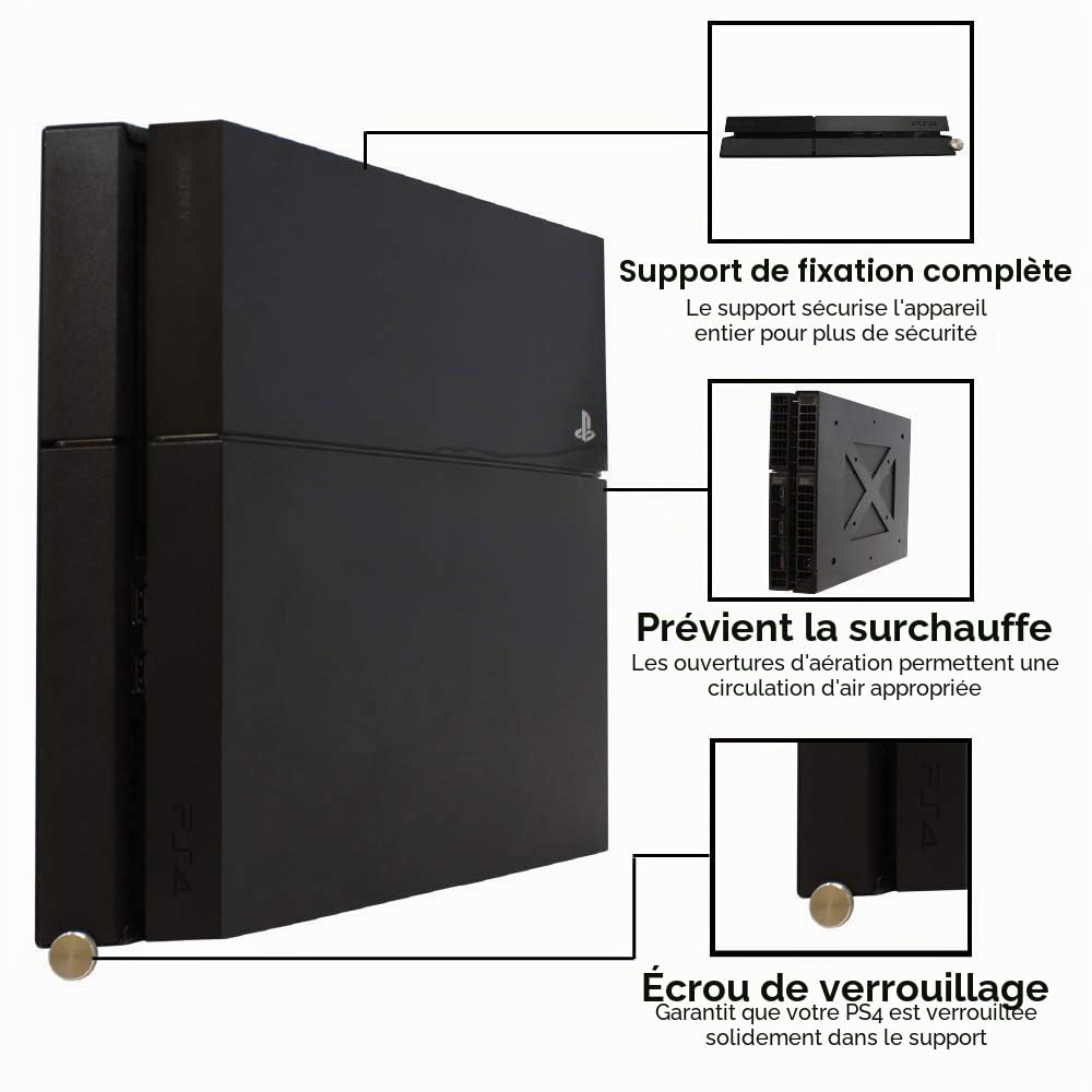 HumanCentric Support Compatible avec la Version PS4 Fat, Fixation Murale de la PS4 Classic/Fat d'origine ou à l'arrière du téléviseur