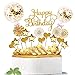 JIASHA 17 Piezas Decoración para Tartas de Cumpleaños,Cake Topper Toppers para Tartas Topper Feliz Cumpleaños,para Decoración de Pastel de Cumpleaños (Oro)