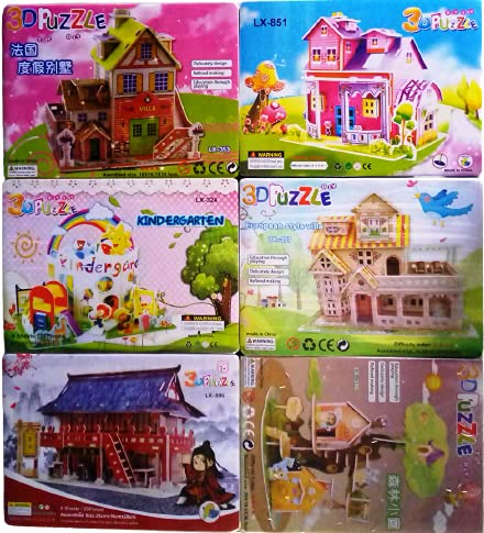 SK Toys 3D Card Board Puzzles (Pack of 6) Model May Vary (House Puzzle)