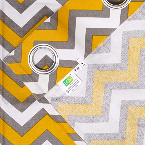 Image of HOMEMONDE Set of 2 Curtains Cotton 9 Feet Long Door Curtain Hang with Eyelets Yellow Chevron