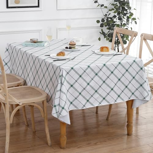 Image of Heavy Duty Vinyl Tablecloth with Flannel Backing Waterproof Oil-Proof Plastic Table Cloth Stain-Resistant Wipeable Rectangle or Square Table Cover for Indoor and Outdoor (Green Plaid,60x102 Inch)