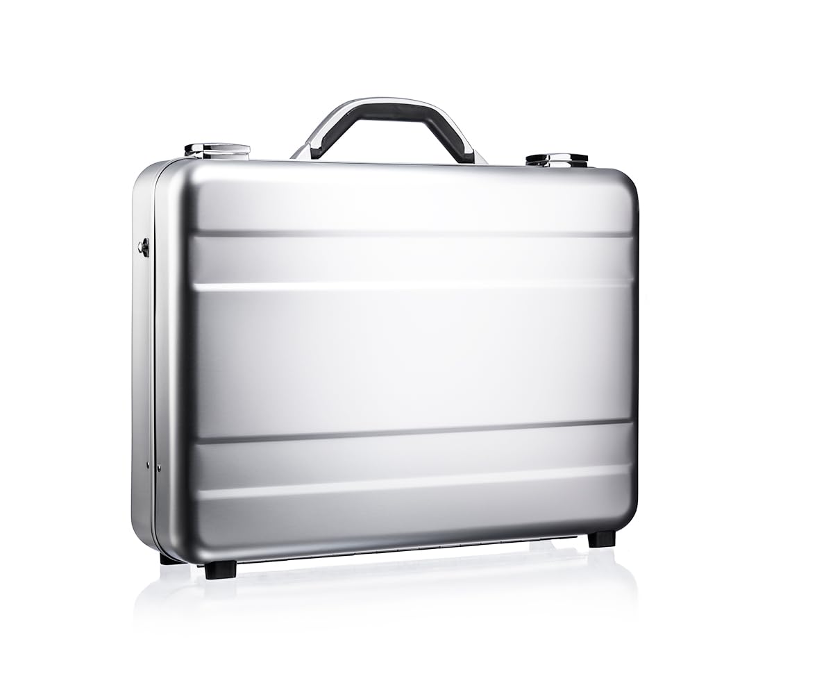 Aluminium Aktentasche, CW-021, mit Deckeleinsatz & Trennwand-Set, Attachékoffer, Aktenkoffer aus Aluminium, Alu-Koffer, Demonstrationskoffer, Schutzkoffer, Silber, 44,2 × 32,2 × 11 cm