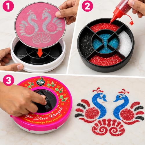 Image of TOTA Magic Disco Rangoli Stencil | Reusable Rangoli Design Stencils for Easy Floor Decoration | 3 Rangoli Stencil and 1 Magic Rangoli Maker