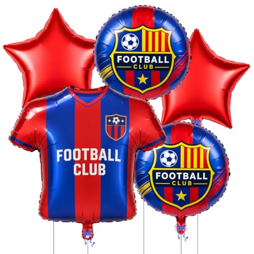Image of Red and Blue 5 Pcs Football Theme Foil Balloon Set for Birthday Party Decoration | Football Jersey Balloon | Sports Theme Birthday Party Decoration for Kids