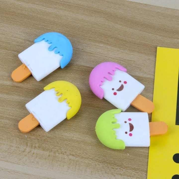 Image of AK Store (Pack of 4) 3D Cute Cartoon Shape Rubber Pencil Erasers, School Stationery for Kids, Boys Girls, Birthday Return Gifts (Ice Cream)