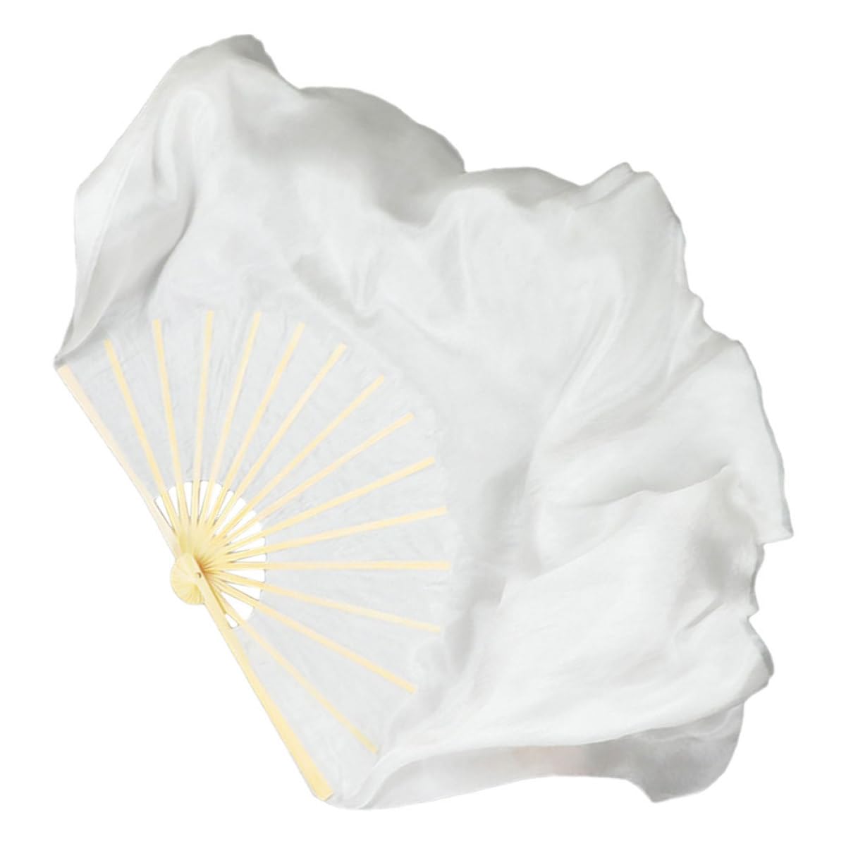 DOITOOL Abanico de Baile Plegable de Tela y Madera Blanco, Ligero y Decorativo, Adecuado para Danza del Vientre y Baile en Plaza, Diseño Delicado y Uso Versátil