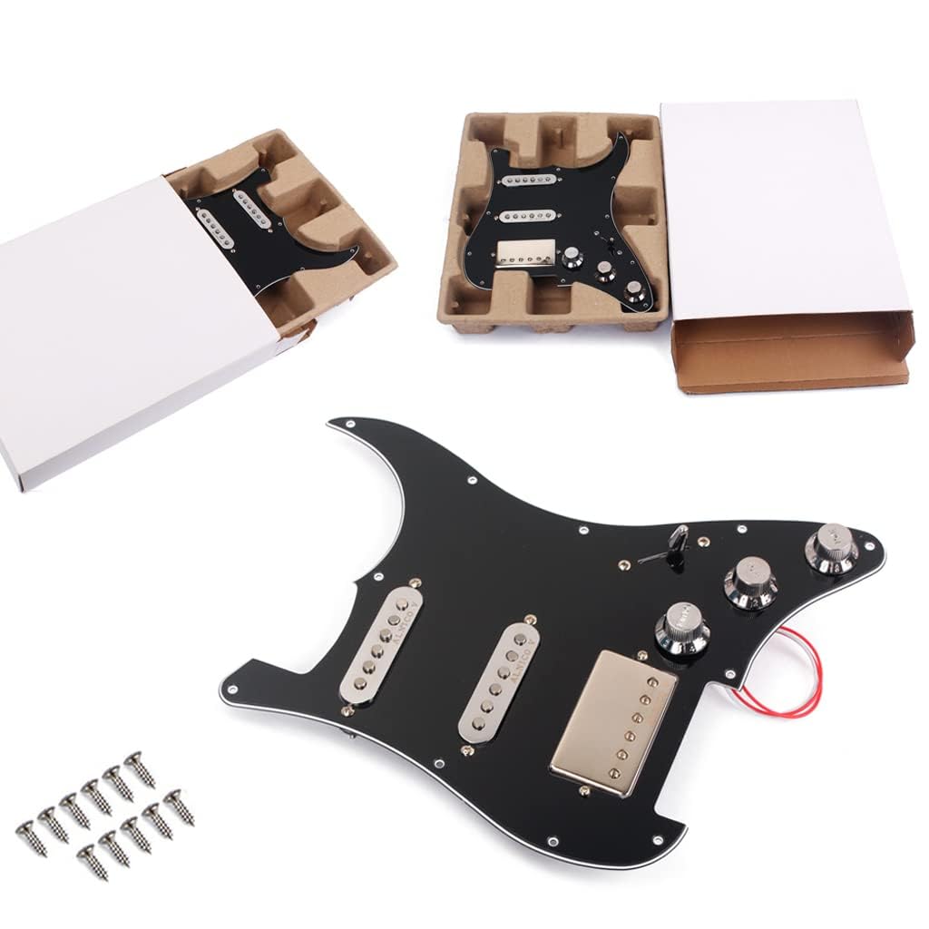 Golpeador SSH precableado para Stratocaster, 3 capas de guitarra eléctrica con juego de pastillas Humbucker, color negro con pastillas Alnico V de bobina única, piezas de repuesto