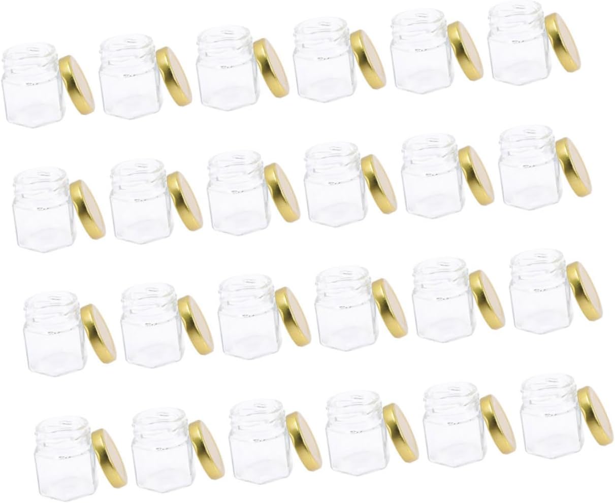 HEALLILY 24pcs Hexagon Clear Food Storage Jars Sealed Honey Jars Lids for Canning Jam and Syrup Multi-use Containers for Pantry Organization