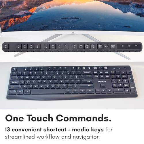 Macally Wireless Keyboard | 2.4G Computer Keyboard (Full Size, Quiet Keys) All Day Comfortable Typing with Wireless USB for Laptop, Desktop PC, Surface, Chromebook, Notebook