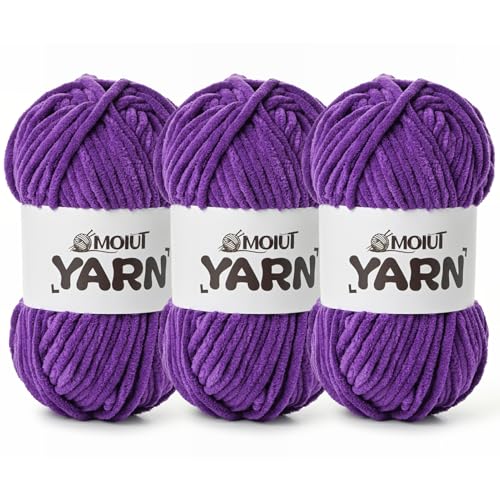 Image of 3 Pack Fluffy Chenille Yarn for Crocheting, Chunky Velvet Yarn for Crochet Amigurumi, Baby Yarn for Crocheting Soft Blanket, 262.4yds /10.5 oz Bulky Yarns for Crafts /Hats /Shoes /Socks (3 Lilac)