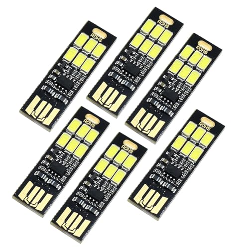 GERUI 6 Stück USB LED Leuchte, Super Hell, Ultra-thin 6LED USB Keychain Touch, 6 LED Touch Dimmer, Tragbar für Laptop Tastatur, Kaltes Weiß, Kunststoff