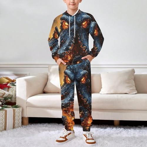 Boys Girls Sweatshirt Pullover Hoodie & Pants Kid Active Sweatsuit Tracksuit, Kraken Octopus Tentacles Flaming3