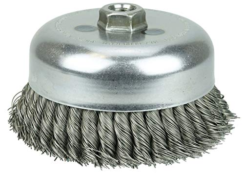 Image of Weiler 12536 6 inch Double Row Knot Wire Cup Brush, 0.014 inch Steel Fill, 5 /8 inch-11 UNC Nut, Made in The USA