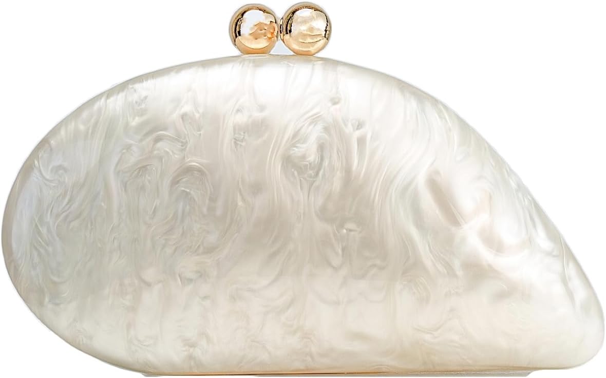 Jusavie Acrylic Pearl Clutch Purses Women Shell-shaped Evening Handbag Evening Clutch Bag with Chain for Prom Wedding Party