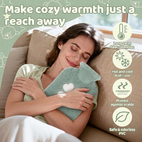 Image of Nuvex Hot Water Bottle with Plush Fur Cover 1 Litre Leakproof Rubber Bag for Period Cramps, Back Pain & Muscle Relief Reusable Heating Pad for Bed & Winter Comfort Hot & Cold Compress for Injury & Swelling Relief