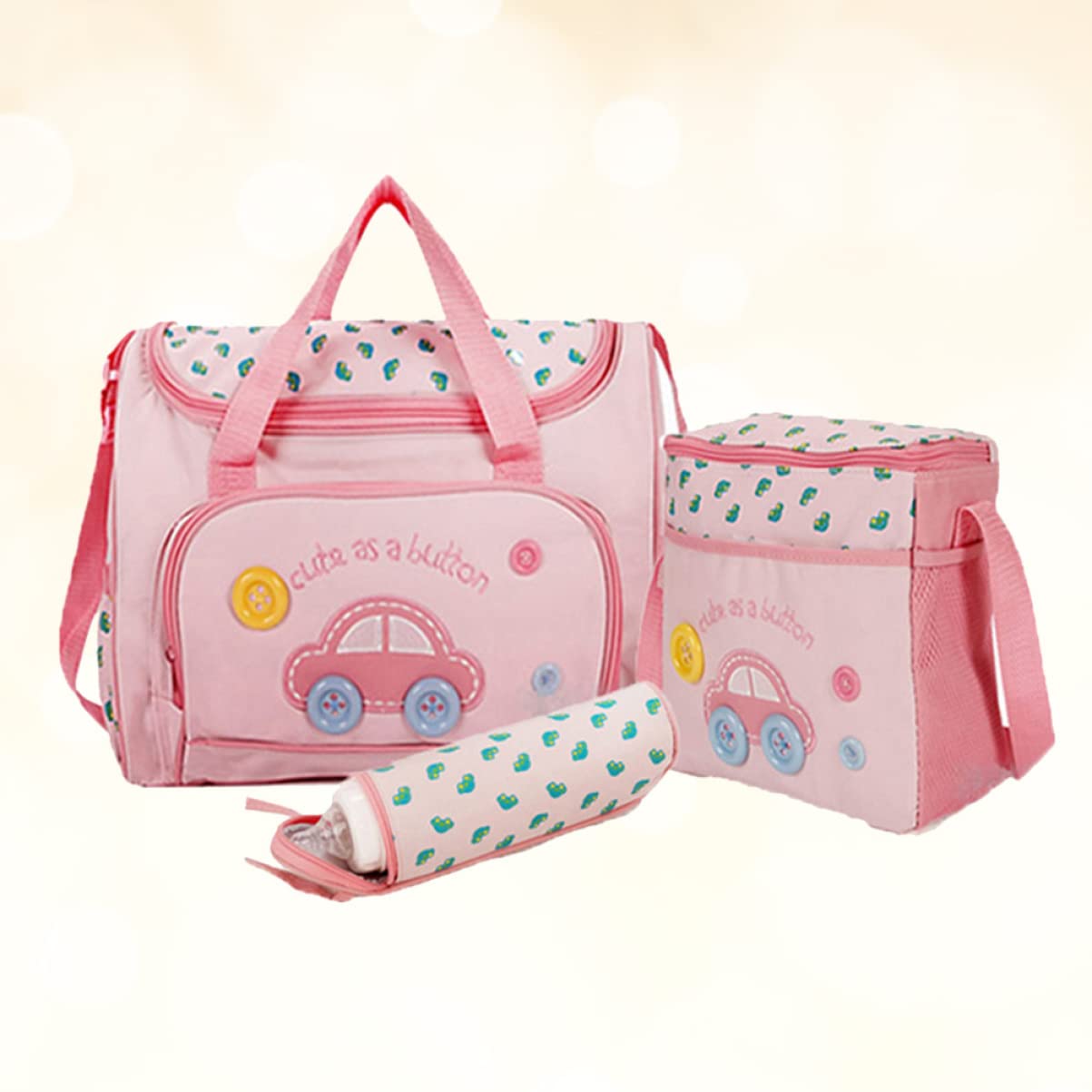 UPKOCH Wickeltaschen Satz 4-in-1 mit Großem Fassungsvermögen Rosa | Oxford Gewebe, Pvc Futter, Verstellbarer Schultergurt, Satz mit Großer Tasche, Kleiner Tasche, Flasche