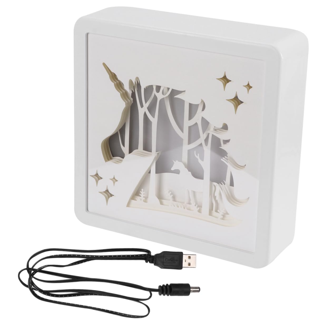 PRETYZOOM Paper Carving Light Box Retro Unicorn Indoor Decorative Lamp for Adults Unique Present for Home Decor