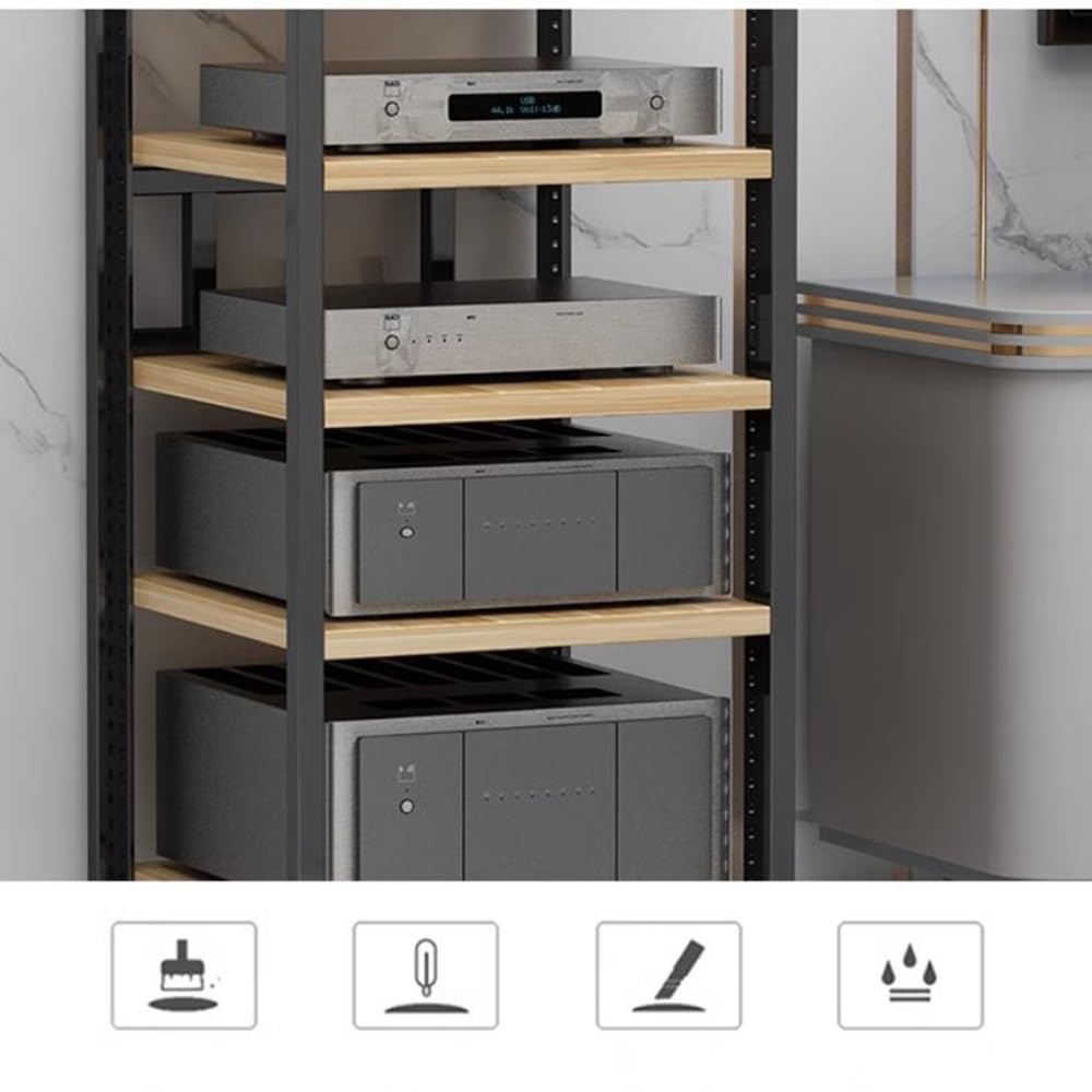 Support multimédia AV réglable à 4 niveaux – Étagère en bois pour tourne-disque stéréo Hi-Fi pour matériel audio et home cinéma (noir)