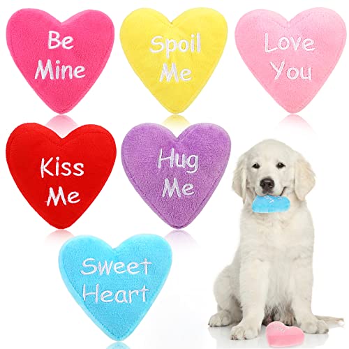 Hanaive 6 Pcs Valentines Day Dog Toys Squeak Dog Toys Heart Shaped Dog Toy Stuffed Plush with Squeaker for Small Medium Dogs Pet Puppy, 3.94 x 3.94 Inches, 6 Colors
