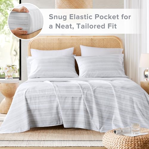Comfort Spaces 100% Cotton Sheets King, Breathable, Naturally Cool Cotton Sheets, Soft Cotton Bed Sheets with 14" Elastic Pocket Fits up to 16" Mattress, All Seasons Sheet Set, Good Vibes Grey 4 Piece