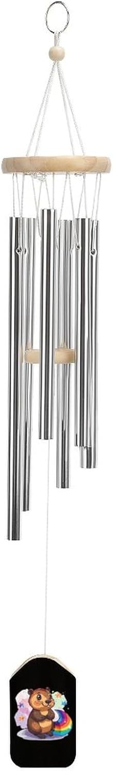 Cute Beaver Rainbow Tail Wooden Wind Chimes Deep Tone Memorial Windchime for Outside Garden Home Decoration