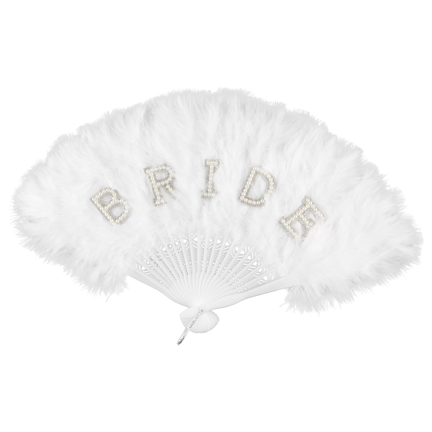 wellrun White Feather Bride Folding Hand Fan with BRIDE Lettering, Elegant Bridal Fan for Wedding Party,Hen Night,Bachelorette Celebration,Photo Props