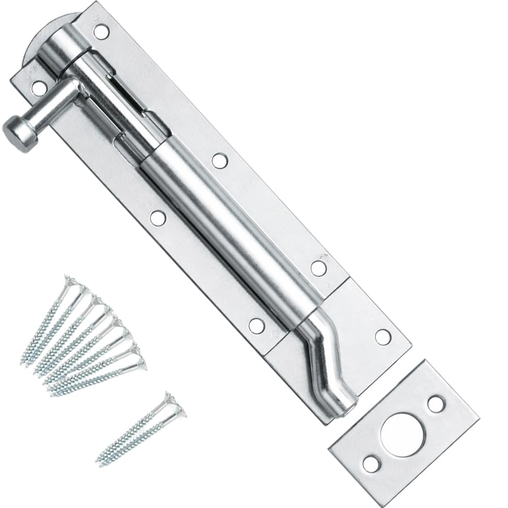 SCORPIO HARDWARE® Heavy Duty Tower Door Bolt Barrel Slide Lock Cranked Necked Door Bolt 100mm 150mm 200mm Door Latch with Screws Ideal for Door Locks (Zinc Plated (Bright), 200mm (8 Inch Bolt))