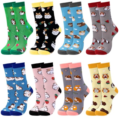 Geyoga 8 Paar Crew Socken Damen Lustige Bunte Socken mit Tiermotiv Tiersocken Damen Weihnachten Geburtstag Geschenk für Frauen Hundeliebhaber (Meerschweinchen)
