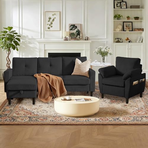 Image of 3 Pieces Sofa Set for Living Room with Sofa, Storage Ottoman and Single Chair